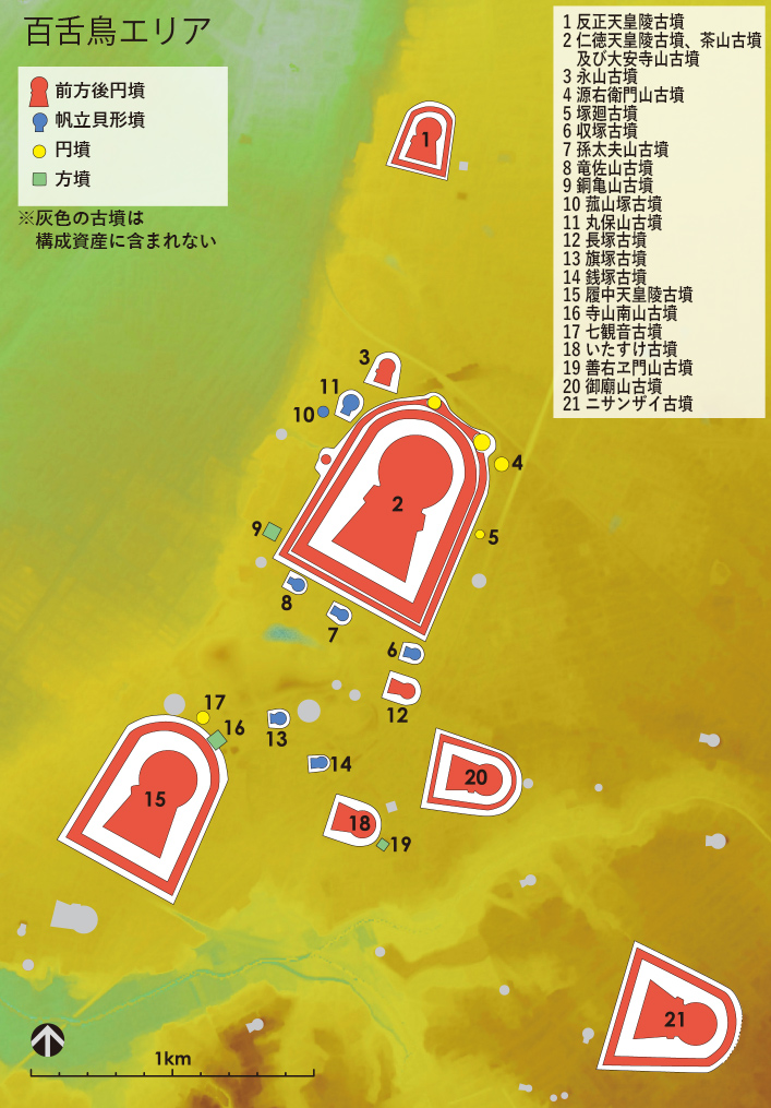 百舌鳥エリアの地形と古墳の分布